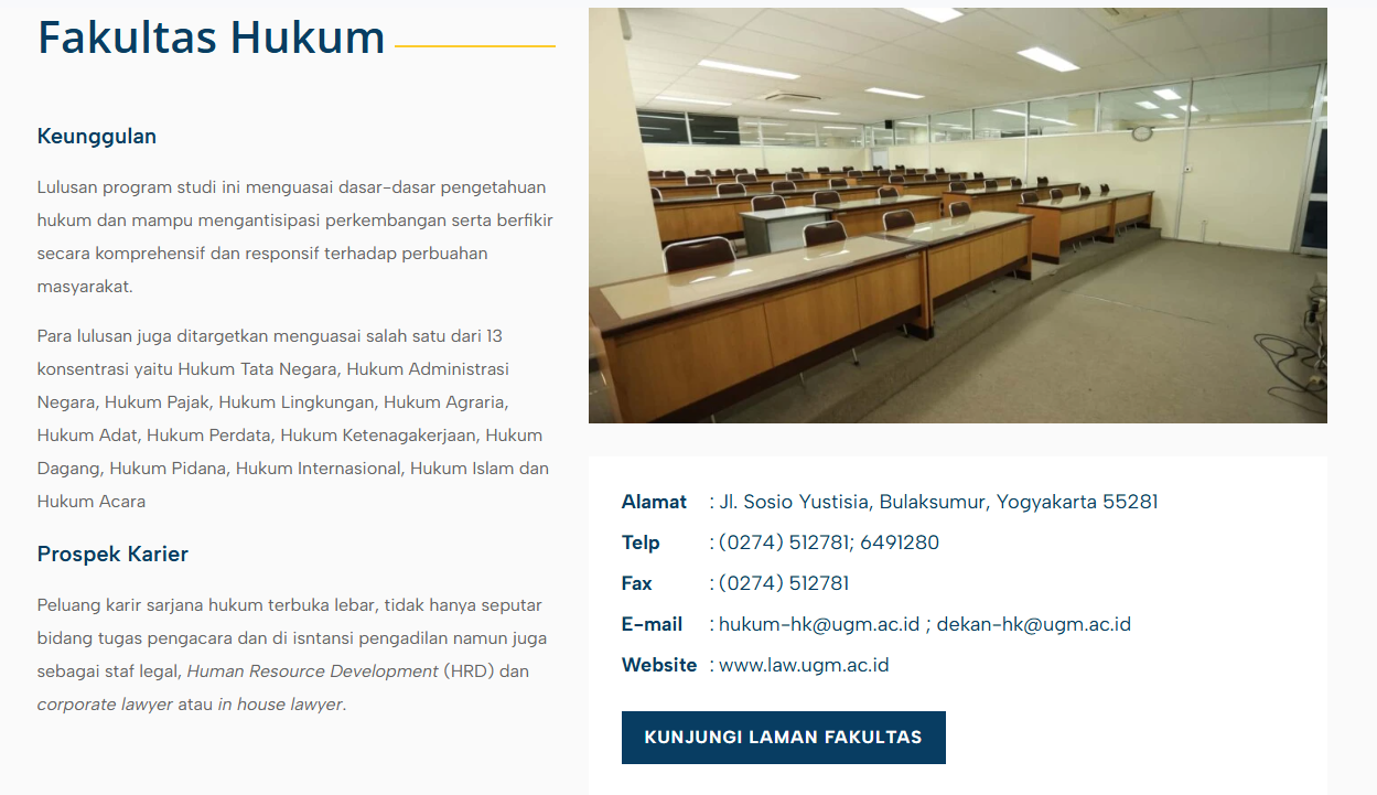 Ruang kuliah Fakultas Hukum UGM